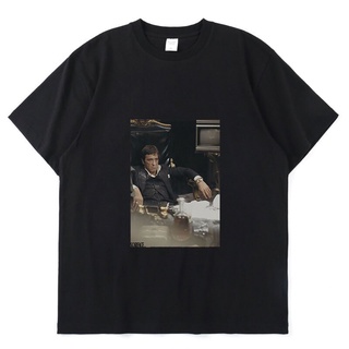 【100% cotton】เสื้อยืดแขนสั้น ผ้าฝ้าย ทรงหลวม พิมพ์ลาย Scarface Movie Sit Back Licensed แบบเรียบง่าย แฟชั่นฤดูร้อน สไตล์อ