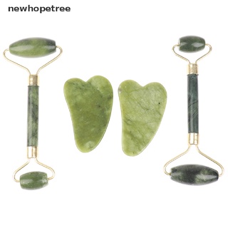 [newhopetree] Natural Jade Massage Roller + Guasha Board SPA Scraper Stone Facial Massager Set New Stock