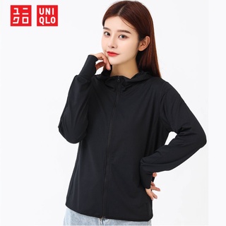 Uniqlo เสื้อแจ็กเก็ต มีฮู้ด ป้องกันแดด แบบบาง เหมาะกับใส่เล่นกีฬากลางแจ้ง สําหรับผู้หญิง