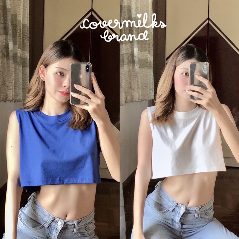 Covermilks เสื้อครอปแขนกุด ผ้าCotton100%