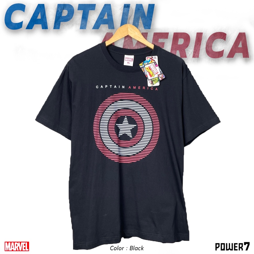 Power 7 Shop เสื้อยืดการ์ตูน มาร์เวล Captain America ลิขสิทธ์แท้ MARVEL COMICS T-SHIRTS (MVX-035)