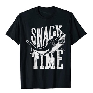 เสื้อยืดผ้าฝ้าย เสื้อยืด ผ้าฝ้าย พิมพ์ลาย Shark Snack Time Eat Great Week สีขาว สําหรับผู้ชาย