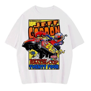 เสื้อยืดผ้าฝ้ายพิมพ์ลายแฟชั่นเสื้อยืดแขนสั้น พิมพ์ลาย Nascar JEFF VINTAGE TEE สีขาว