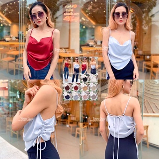 M4 มี10สี Top เสื้อสายเดี่ยว คอถ่วง ซาติน รูดข้าง สีดำ ขาว กรม แดงไวน์ แดงกุหลาบ คาราเมล ครีม ชมพู โกโก้ สีฟ้าอ่อน Femme