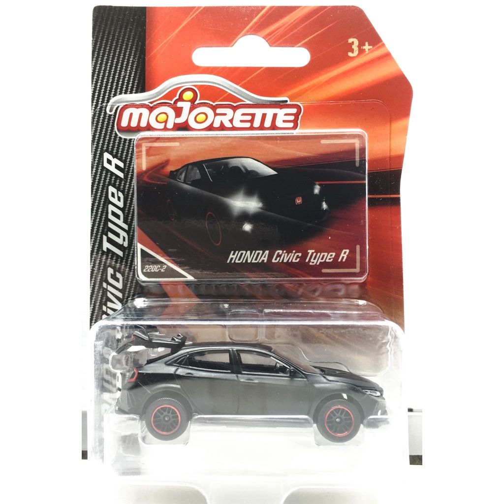 Majorette Honda Civic Type R - Matte Black Color /Wheels D6SRL /scale 1/58 (3 inches) Package with C