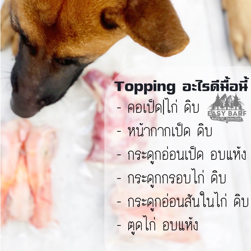 ท๊อปปิ้งบาร์ฟ ไก่ เป็ด วัว แซลมอน หูวัว กระดูก กระดูกอ่อน ตูดไก่ กระดูกอ่อน บาร์ฟ EasyBARF ขนมขัดฟัน