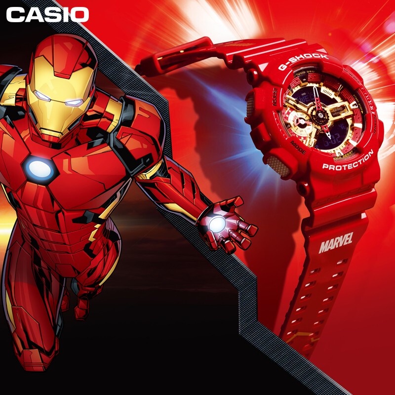 Casi*o G-SHOCK GA-110 Marvel series สีแดงกีฬานาฬิกา IRONMAN-4PR Limited Edition Red Gold Resin Band 