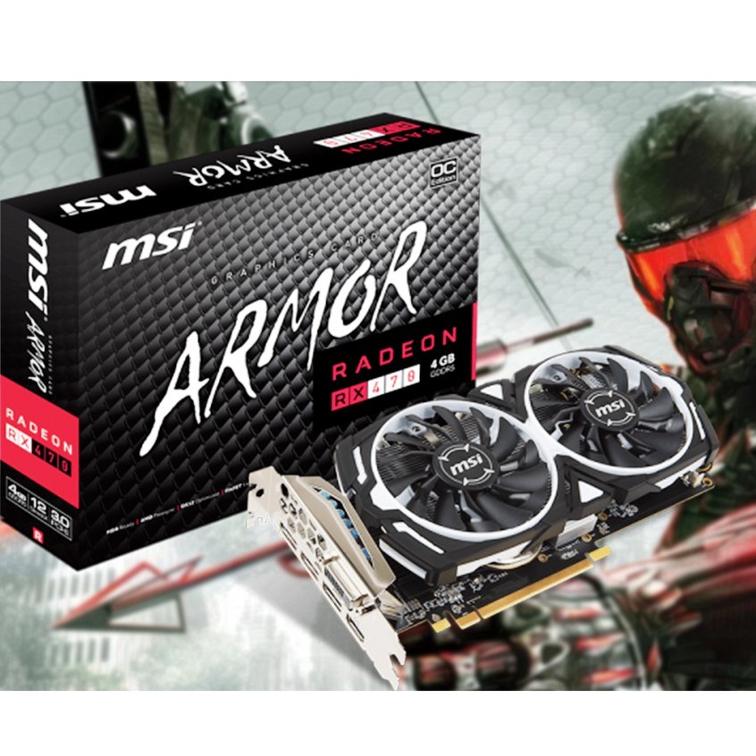 VGA การ์ดจอMSI ARMOR AMD RX 470 4GB OC-D5🖤รูปจากสินค้าจริงพร้อมส่ง🖤💥แรงกว่าGTX1050ti💥ลื่นหัวแตก✨มือสองNO BOX✨