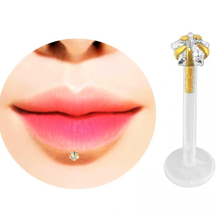 MC.Bio-Plast Lip Labret with 14K Gold Star Head