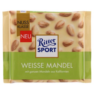 ริตเทอร์สปอร์ตไวท์ช็อกโกแลตไวส์แมนเดลผสมอัลมอนด์ 100กรัม Ritter Sport White Chocolate Weiss Mandel with Almond 100g.