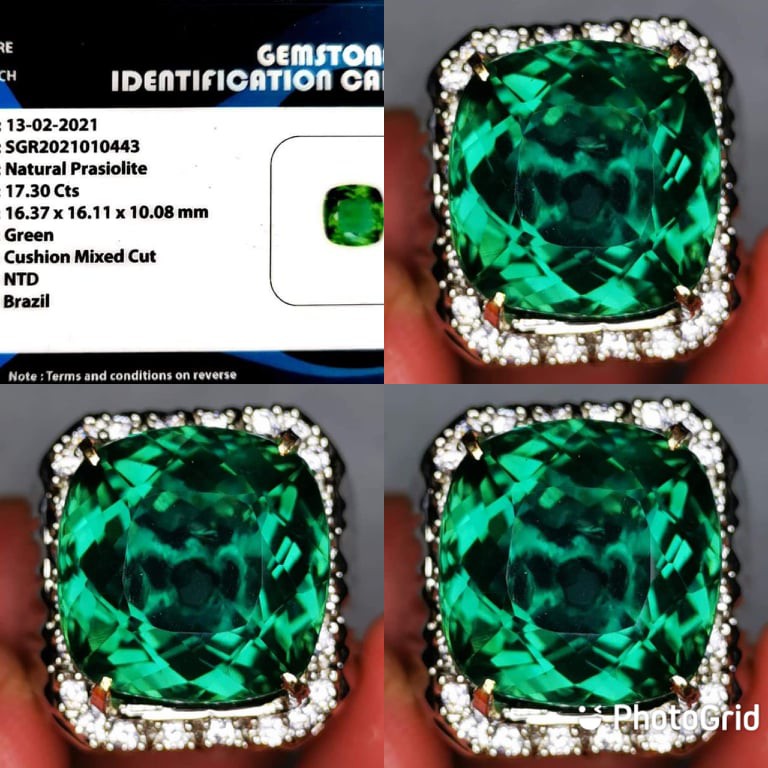 Natural Green Prasiolite Top Luster Chusion Green Luster + Memo SGR Lab