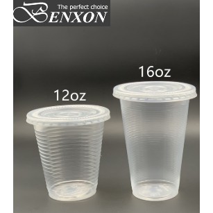 ! แถมหลอด!! ถ้วย PP 12oz / 16oz พร้อม "ฝาปิดแบน" [ 100 ชุด ] PP360 / PP50 -ถ้วยพลาสติกแบบใช้แล้วทิ้ง