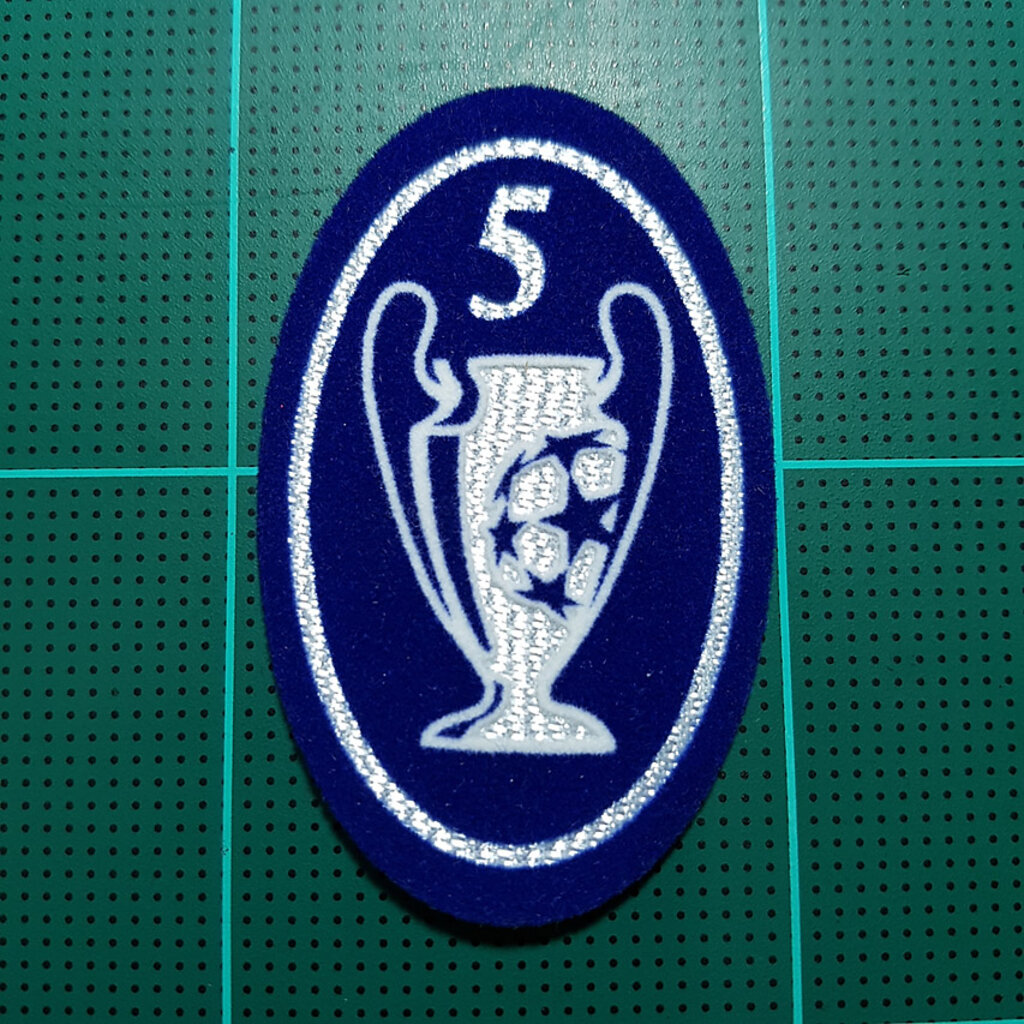 Uefa Trophy 5 times อาร์มกำมะหยี่รีด DIY ติดเสื้อ อาร์ม ถ้วยเลข 5 ติดเสื้อเอซี มิลาน ลิเวอร์พลู