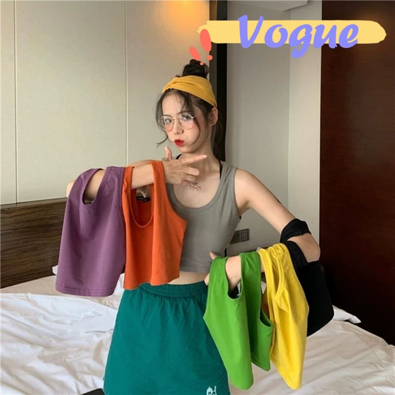 Vogue​🌟​พร้อมส่ง​🌟​เสื้อกล้าม ทรงครอป สไตล์​เกาหลี​ผ้านิ่มลื่นน่ารัก (DX-245)-N