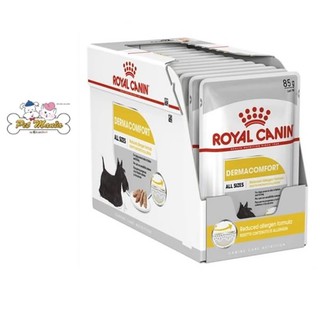 Royal Canin Loaf Dermacomfort Pouch อาหารสุนัขแบบเปียกชนิดซอง สำหรับสุนัขบำรุงขนและผิวแพ้ง่ายขนาด 85 ก x12 ซอง