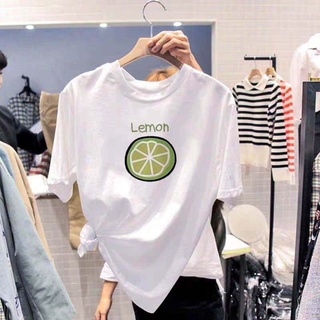 ผ้าฝ้าย 100%การพิมพ์เสื้อยืด คอกลม แขนสั้น ผ้า  สบายและต่อต้านริ้วรอย HK FASHION LEMON T WHITE ROUND NECK TSHIRTS UNSEX