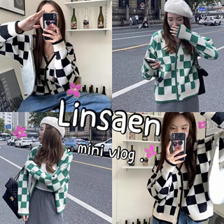 50030#🎀พร้อมส่ง🎀เสื้อคาร์ดิแกนคอวีลายสก๊ เสื้อขนสัตว์ ไหมพรม ดีเทลกระดุมหน้า🌈 ​ น่ารักมากกกก🌈