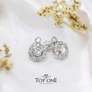 Top1Jewelry ต่างหูเงินแท้ พลอย White Topaz แท้