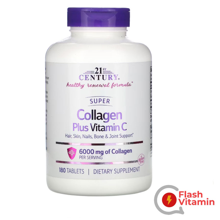 <พร้อมส่ง> 21st Century , Super Collagen Plus Vitamin C ,  1,000 mg, 180 เม็ด - คอลลาเจน ผสมวิตามินซ