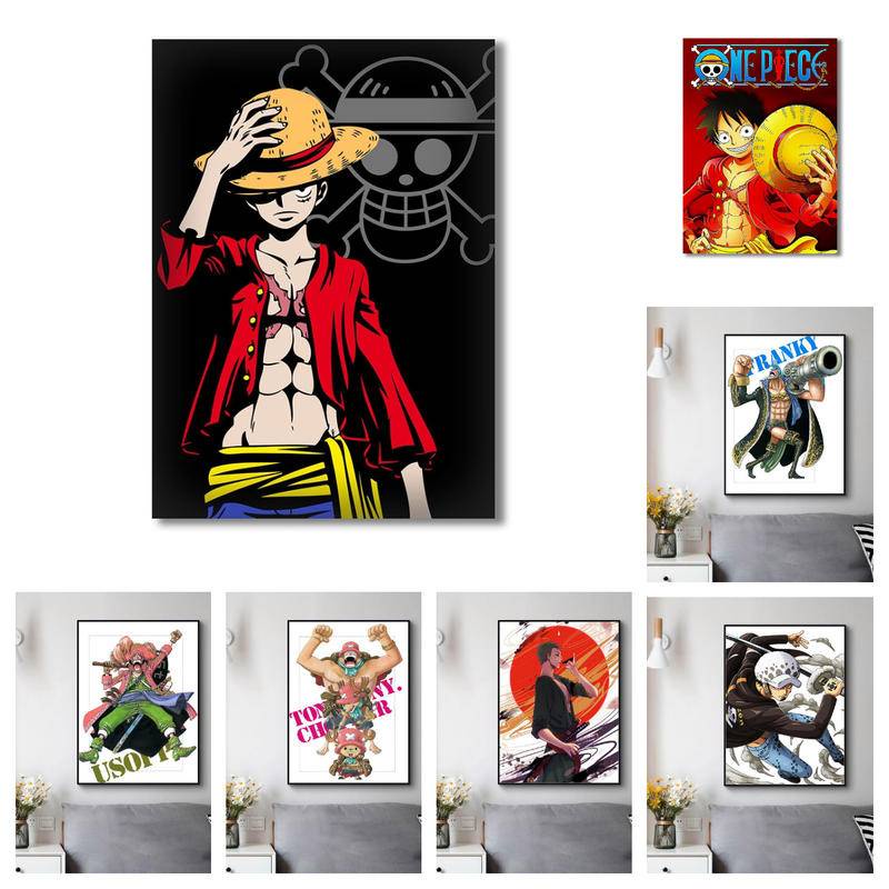 โปสเตอร์ผ้าใบ ลายการ์ตูนอนิเมะ One Piece Luffy Zoro sanji Nami Law chopper สําหรับห้องนั่งเล่น ห้องนอน เล่นเกม ของขวัญ