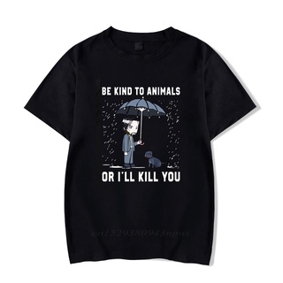 แขนสั้นcrew neckJohn Wick Be Kind To Animal หรือ I #39; Ll Kill You เสื้อยืด พิมพ์ลายตัวอักษร สีดํา แฟชั่นสําหรับผู้ชาย