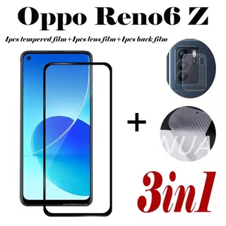 3in1 OPPO Reno6z 5G ฟิล์มเลนส์กล้อง + ฟิล์มกระจกเต็มจอ+ ฟิล์มหลัง ฟิล์มกันกระแทกขอบดำ