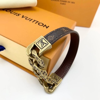 LOUIS VUITTON X VIRGIL ABLOH BRASLEY MONOCHAIN REVERSIBLE BRACELET MONOGRAM AGED GOLD CHAIN AND MONOGRAM CANVAS LEATHER