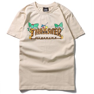 พร้อมสต็อกผลิตภัณฑ์ใหม่ Thrasher streetwear Tiki Totem ไอดอลเปลวไฟแบบแฟชั่นเสื้อยืดเสื้อยืดฤดูร้อน [M-XL]