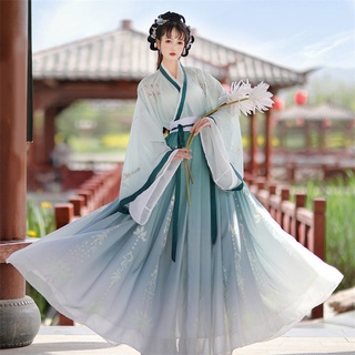 Hanfu กระโปรงยาว คอปก แบบบาง สไตล์จีนโบราณ แฟชั่นฮั่นฝู แฟชั่นแฟรี่ เหมาะกับฤดูใบไม้ผลิ และฤดูร้อน สําหรับเด็กผู้หญิง