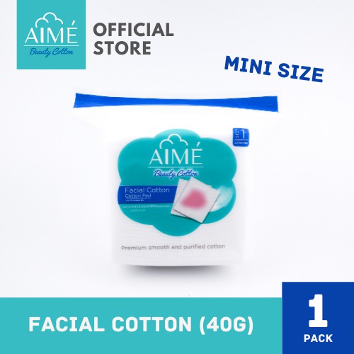 AIME Facial Cotton 40g สำลีแผ่นเช็ดหน้าพรีเมียม นุ่มแน่น ไม่เป็นขุย ใช้กับโทนเนอร์ คลีนซิ่ง
