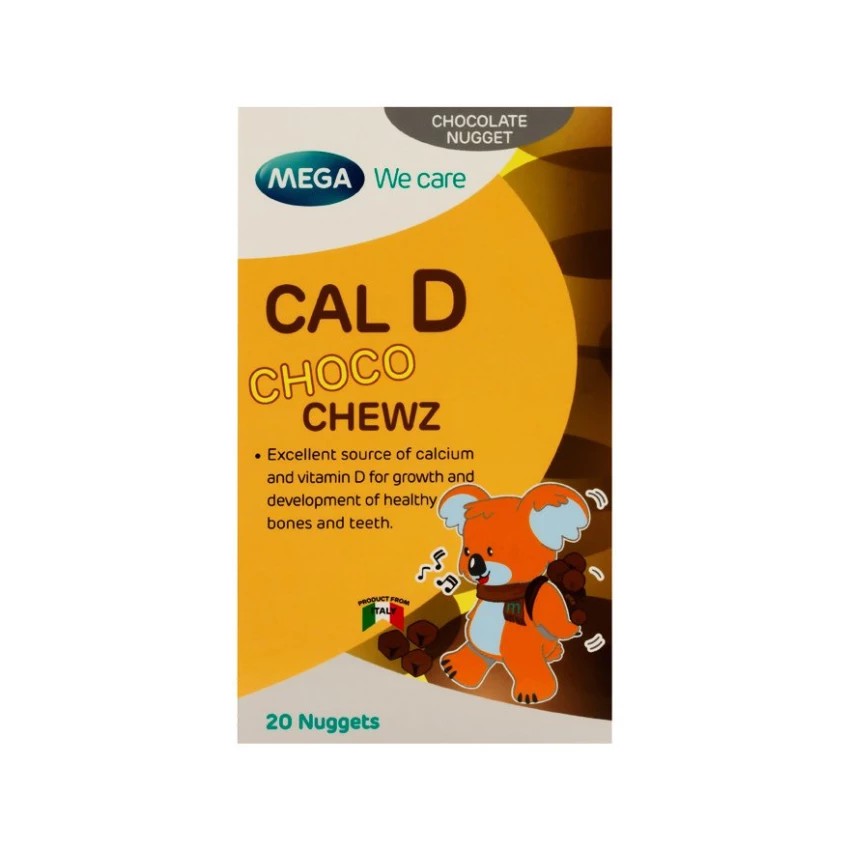 Mega We Care Calcium D Choco Chewz ลูกอมแคลเซียมผสมวิตามินดี (20 ชิ้น)