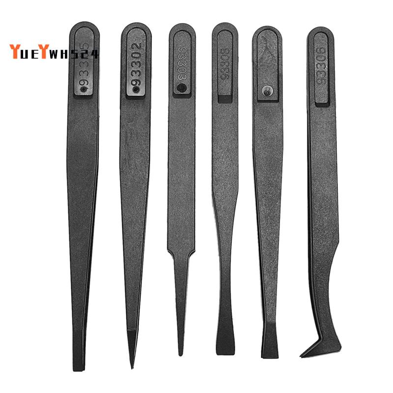 6PCS Precision Tweezer Set Plastic Anti Static Tool Kit Size 1/2/3/5/6/8 each one(Black)