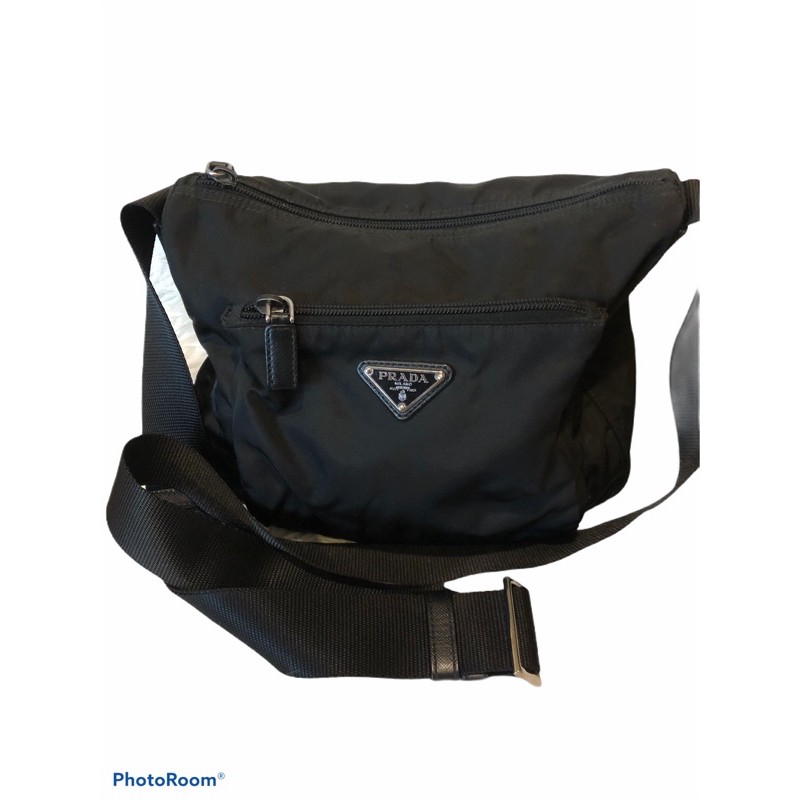 nylon and saffiano leather mini bag