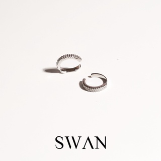 SWAN - Double Simple Cuff ต่างหูหนีบเงินแท้ ไม่ต้องเจาะ ฝังเพชรคิวบิกเซอร์โคเนีย cubic zirconia