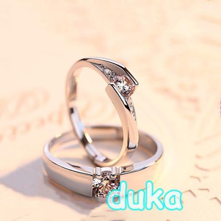 ♦duduka ไตล์มี 2 แบบให้เลือก  แหวนคู่รัก แหวนเพชรเม็ด2วงทองคำขาว ฝังเพชรหรูหราปรับขนาดเท่ากับนิ้วได้สร้อยคอแหวน🎁🎀✨