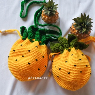 pmncrochet : 🍍🍍กระเป๋าถักสะพายข้าง สับปะรดไหมพรม ปลายหยัก มีลูกปัด