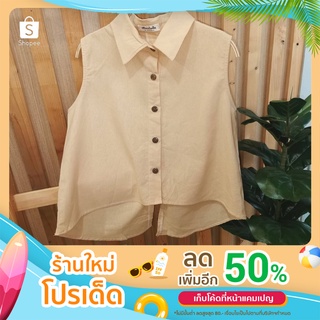 เสื้อผ้าฝ้ายแขนกุดคอปก ผสมลินิน (3สี ฟรีไซส์)