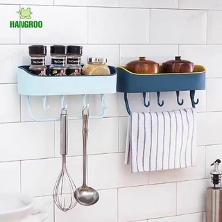 HANGROO H550 ที่ใส่ของติดผนัง GQ ที่วางของพร้อมราวแขวนและตะขอ ไม้ต้องเจาะผนัง H550