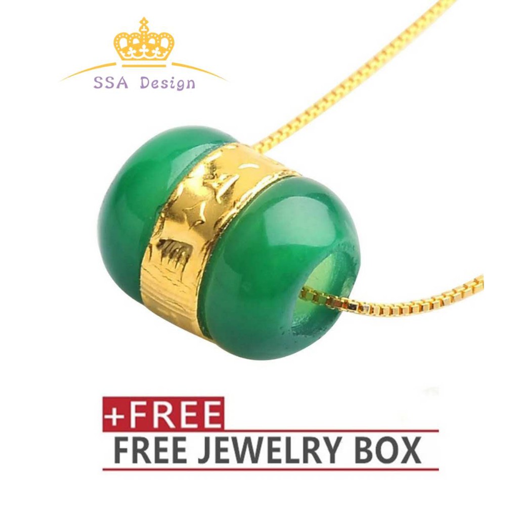 999 Gold Wada Jade Wrap 6 Words Mantra Lucky Pendant with Chain Necklace BC6