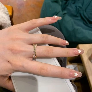 แหวนเปิด Zircon ที่ละเอียดอ่อน แฟชั่นไมโครแทรก Zircon Ring แหวนนิ้วชี้ Double Layer ที่ละเอียดอ่อนสำหรับผู้หญิง