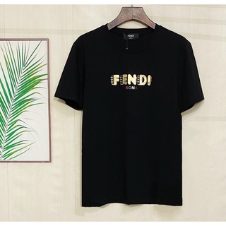 เสื้อยืดผ้าฝ้ายพิมพ์ลายแฟชั่นFend1 เสื้อยืดคอกลม แขนห้าส่วน พิมพ์ลายโลโก้ตัวอักษร สามมิติ แฟชั่นฤดูร้อน สําหรับผู้ชาย 20