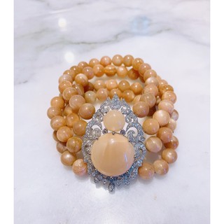 สร้อยข้อมือ หินพีชมูนสโตน Peach Moonstones และ เพทาย(White Zircon)