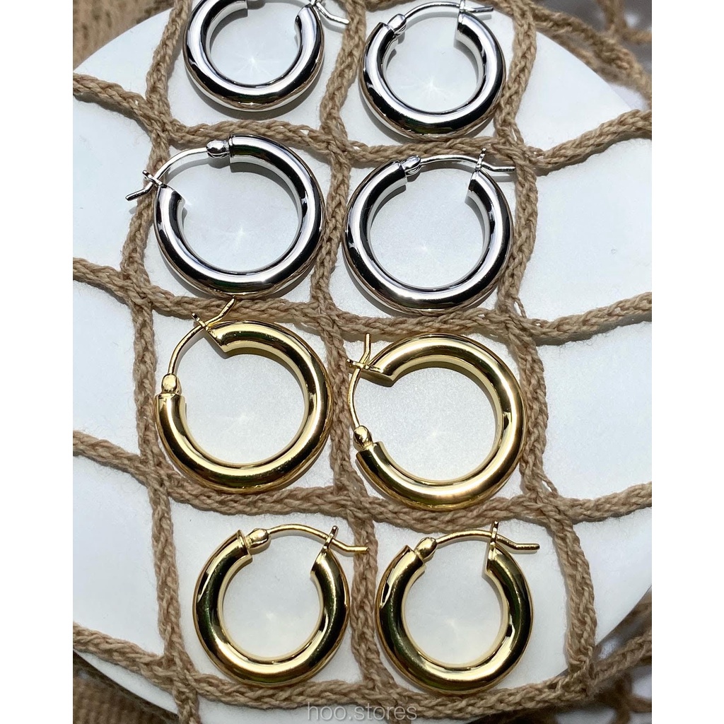(Silver 925) hoo.stores Classy Bold Circle Hoop ต่างหูห่วงกลมเงินแท้ s925 ต่างหูห่วงใหญ่แบบหนา