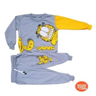 เสื้อกันหนาว ลาย Garfield Motif Joger สําหรับเด็กผู้ชาย และผู้หญิง อายุ 1-6 ปี