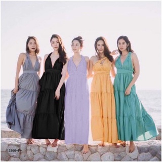 👗Pfashion [ส่งไว!!🚛] P13366 แม็กซี่เดรสคล้องคอ halter neck maxi dress