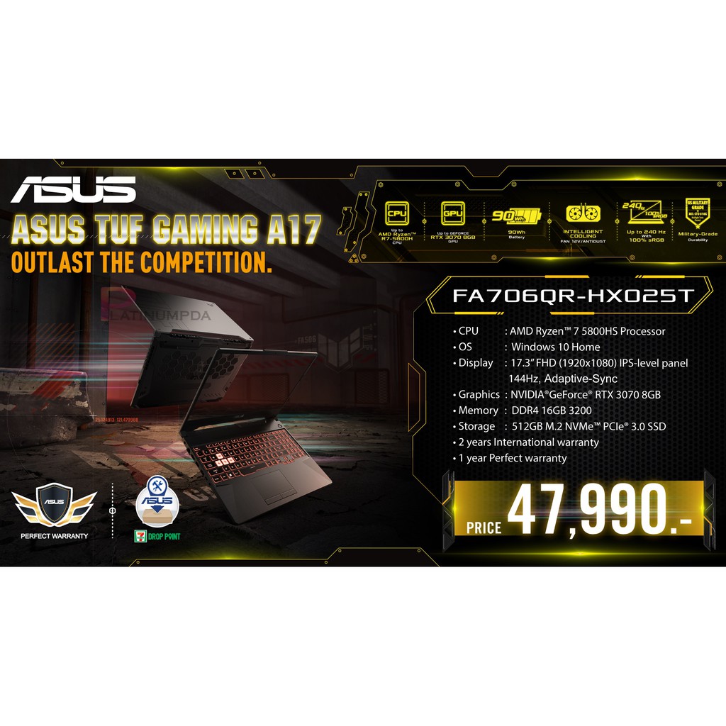 Notebook Asus TUF Gaming A17(FA706QR-HX025T)/AMD Ryzen 7 5800H/RAM16GB/512SSD/17.3"FHD 144Hz/RTX 3070 8G/Win10