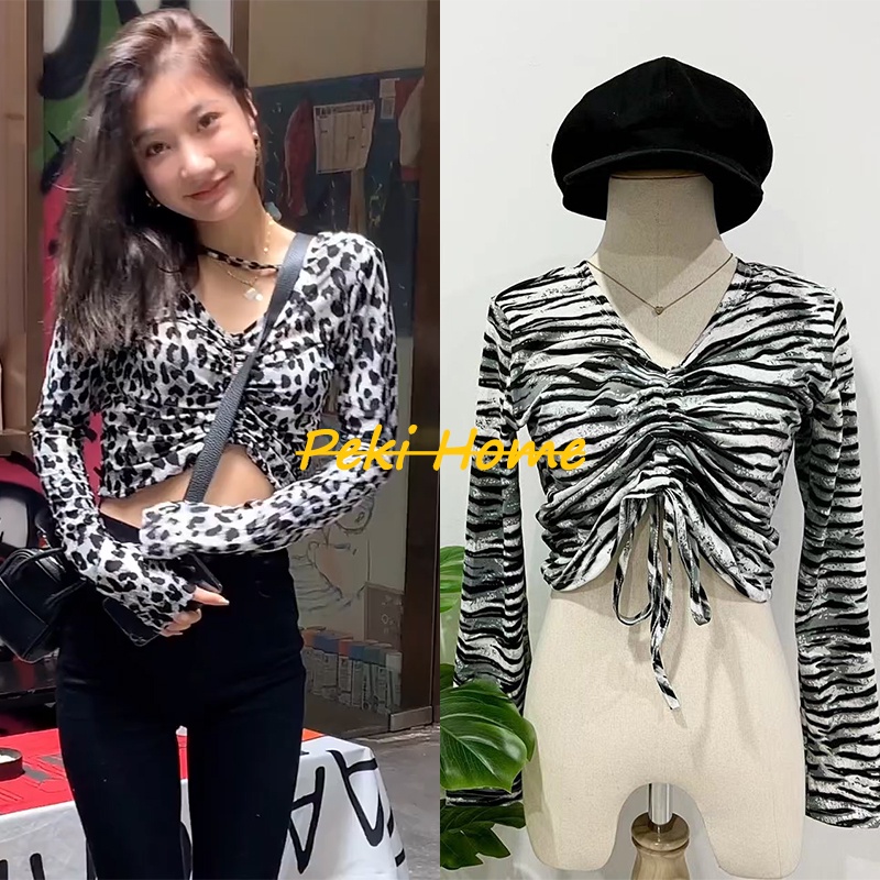 เสื้อแขนยาวพิมพ์ลายเสือดาวและม้าลาย เสื้อผ้าผู้หญิงทรงสวย เสื้อยืดสุดเซ็กซี่ราคาถูกมากๆ