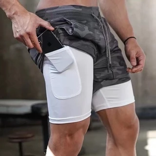 กางเกงวิ่งขาสั้น 2 in 1 [มีกระเป๋า2ข้าง] ซับในเนื้อผ้าเย็น กางเกงกีฬา กางเกงออกกำลังกาย กางเกงกีฬาขาสั้น