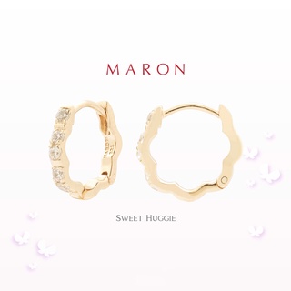 MARON - Happy Lining Sweet Huggie Earring with White Zircon เงินแท้925 ชุบ Beige Gold