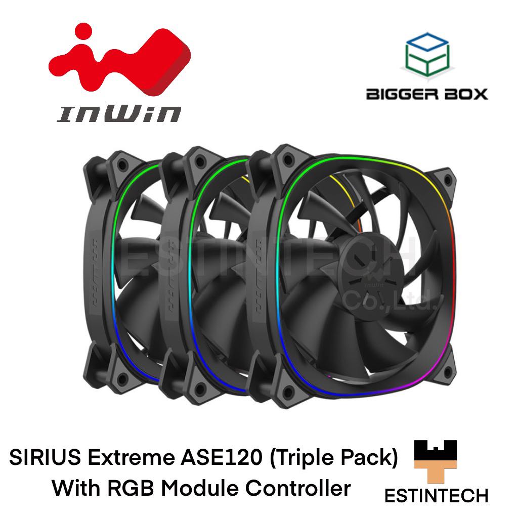 CASE FAN (พัดลมเคสคอมพิวเตอร์) InWin SIRIUS Extreme ASE120 Black (Triple Pack) With RGB Controller ข